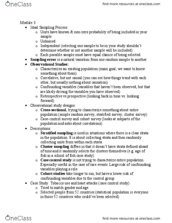 POLS 385 Chapter Notes - Chapter Module 3 : Stratified Sampling, Cluster Sampling, Statistical Population thumbnail